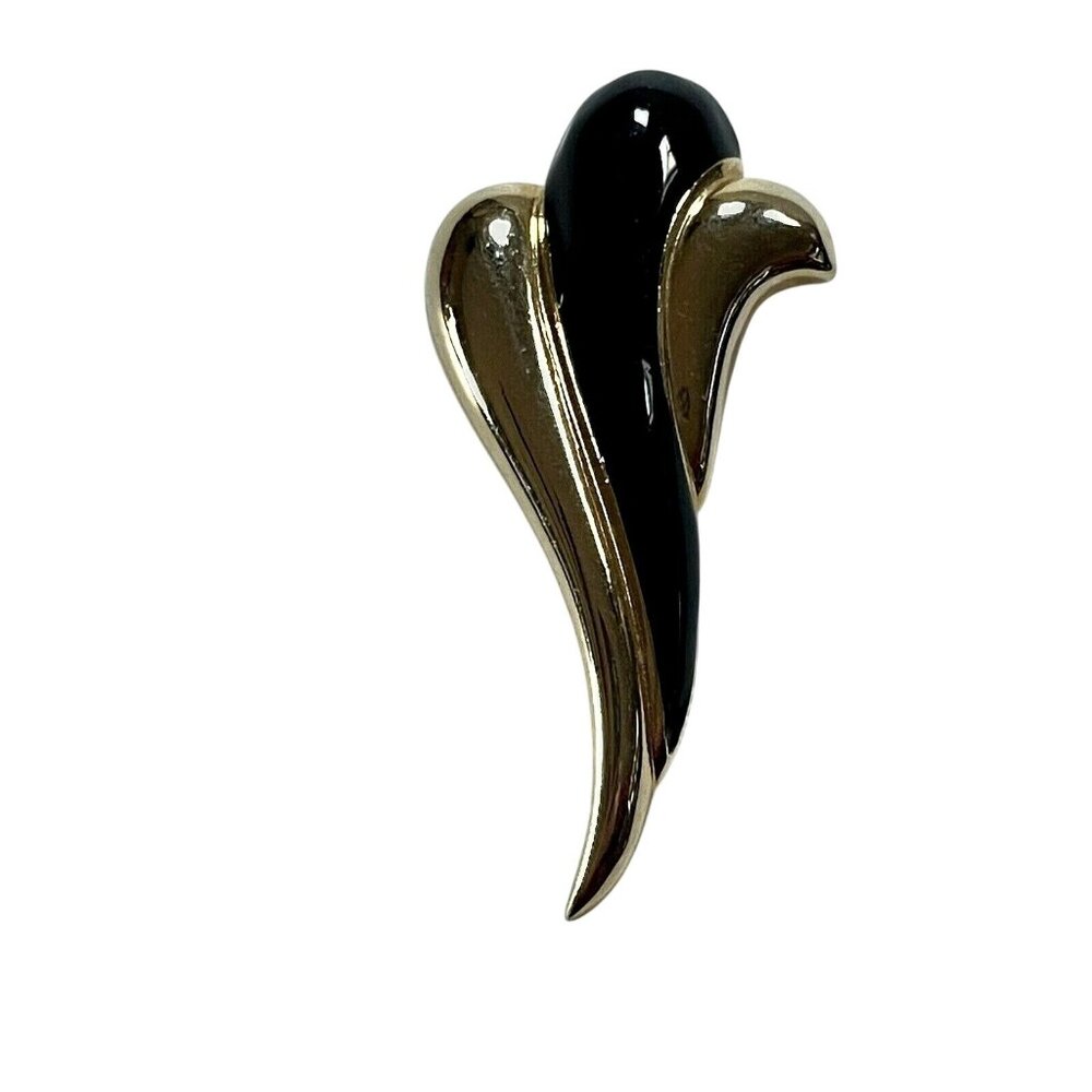 Vintage Gold Tone & Black Enamel 3 inch Brooch Pin